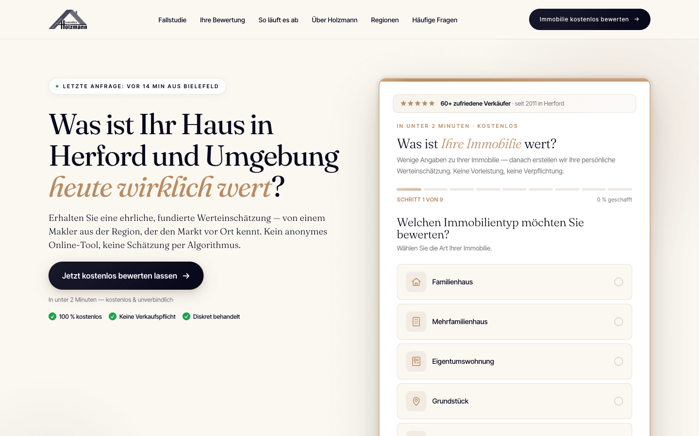 Hero-Bereich der Webseite Holzmann Immobilien