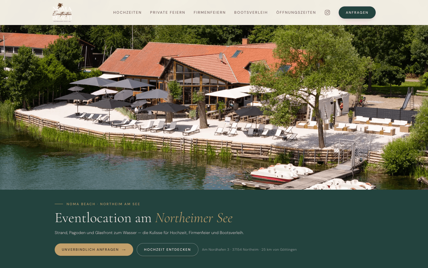 NOMA Beach – von Wohlstandsmarketing umgesetzte Unternehmenswebsite (Webdesign-Referenz)